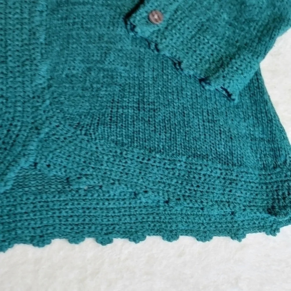 Coldwater Creek Green One Button Cardigan Sweater Scalloped Edge Hemline - Picture 5 of 15